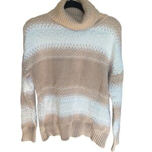 Tahari Winter Holiday Fair Isle Turtleneck Cozy Neutral Knit Sweater‎ S NWT
